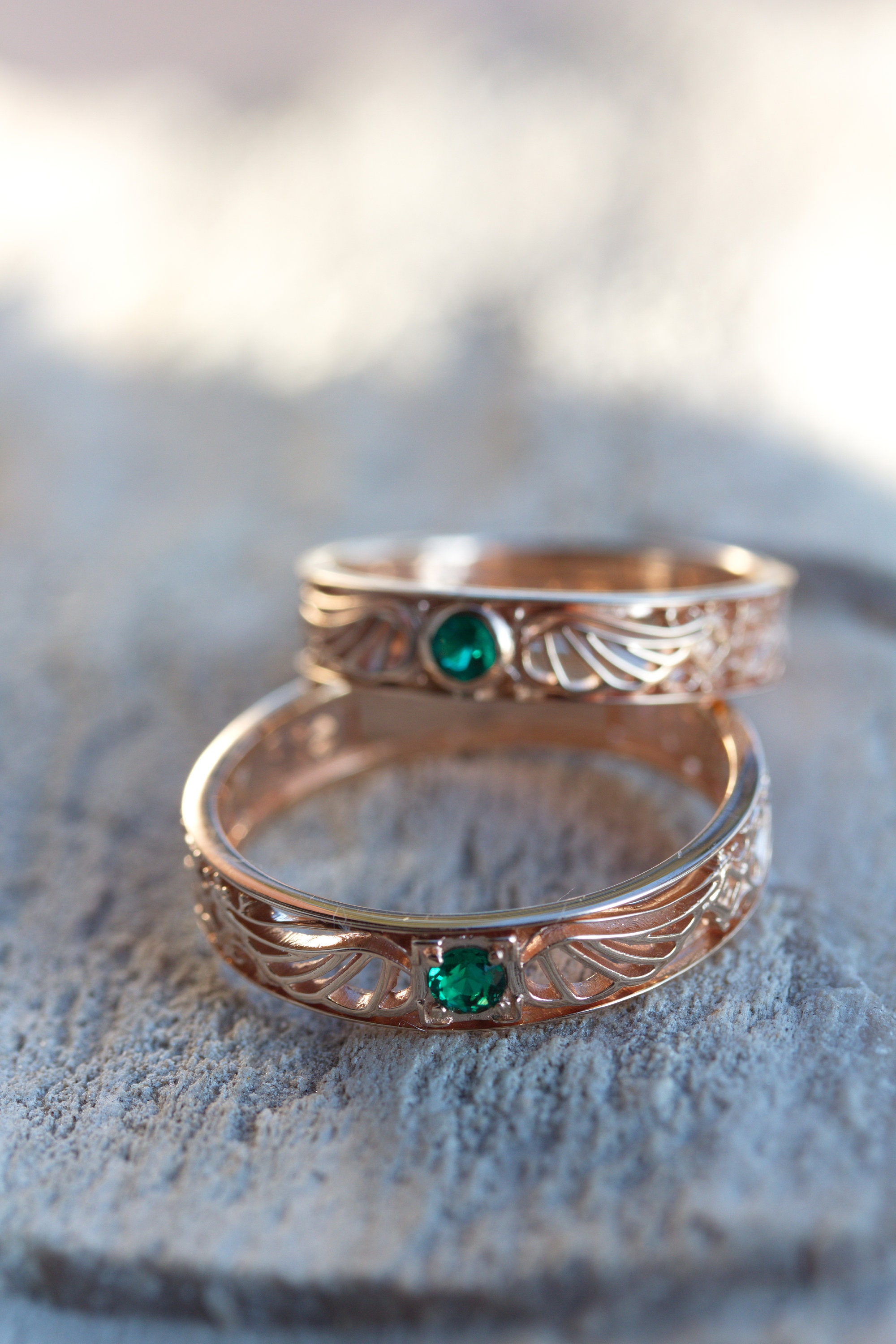 Gold Wedding Rings Set. Gemstone Wedding Bands. His and Hers - Etsy