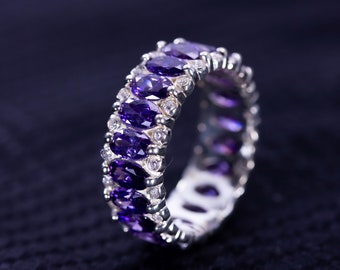 Sterling Silver Eternity Amethyst ring, Artisan amethyst sterling silver ring, Amethyst band ring, Unique amethyst ring
