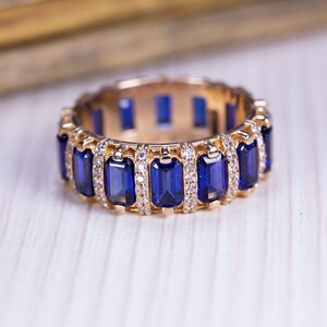 Solid gold 14k unique sapphire ring, genuine sapphire ring, 14k sapphire ring, gold birthstone ring, sapphire engagement ring rose gold image 2