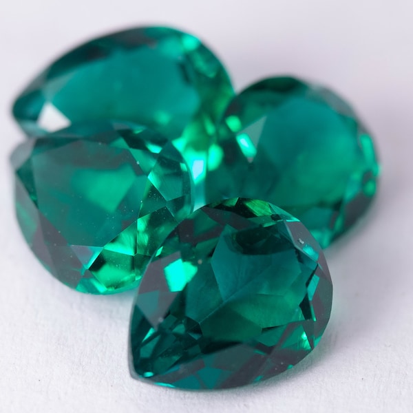 Lab Created Emerald | Hydrothermal Emerald | Pear shape AAA+ Quality | Various Sizes  | Faceted Loose gemstone