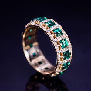 14K Emerald solid gold ring. Solid gold emerald ring. Eternity ring. Genuine emerald ring image 3