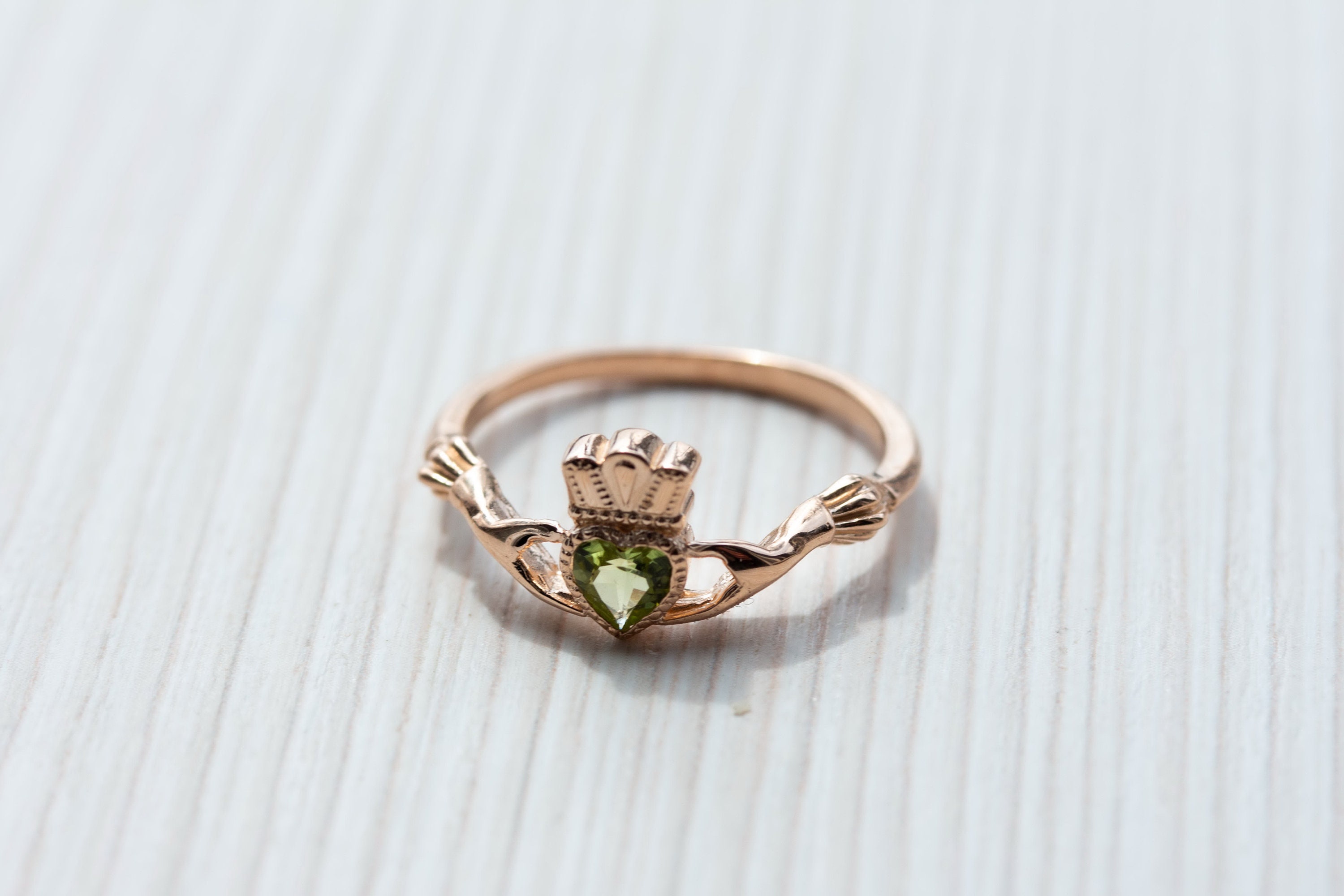 Gold Claddagh Ring/ Peridot Promise Ring/ Irish Claddagh/ Etsy