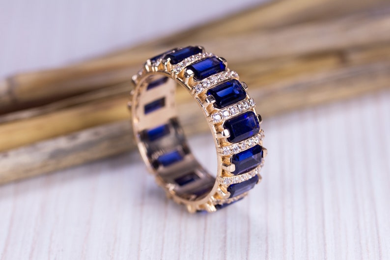 Solid gold 14k unique sapphire ring, genuine sapphire ring, 14k sapphire ring, gold birthstone ring, sapphire engagement ring rose gold image 1