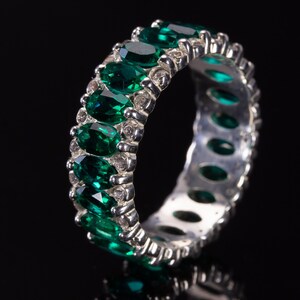 Silver Triple Eternity Simulated Emerald Ring