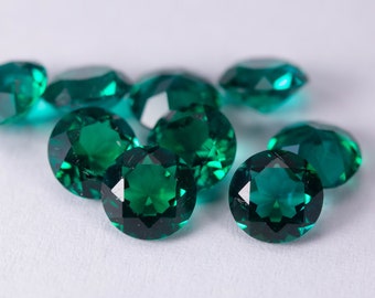 Lab Created Emerald | Hydrothermal Emerald | Round shape AAA+ Quality | Various Sizes  | Faceted Loose gemstone