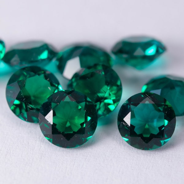 Lab Created Emerald | Hydrothermal Emerald | Round shape AAA+ Quality | Various Sizes  | Faceted Loose gemstone