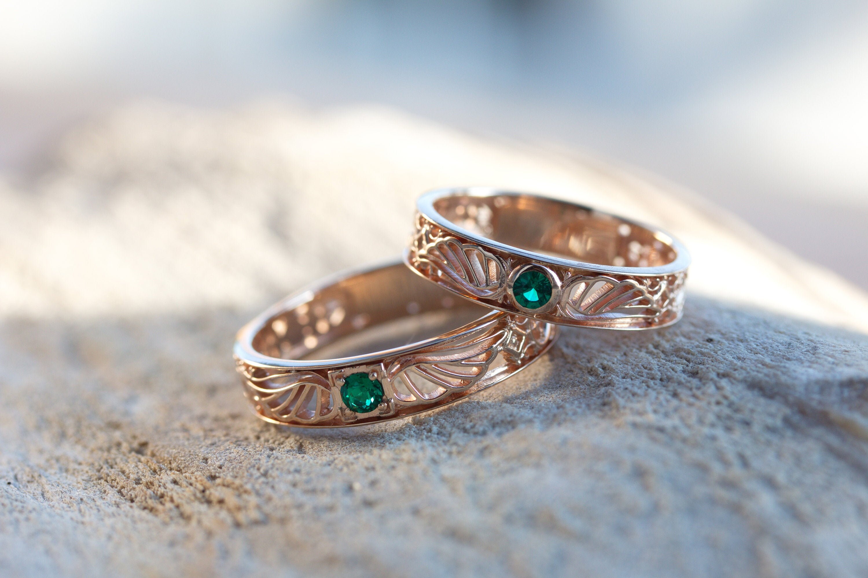Gold Wedding Rings Set. Gemstone Wedding Bands. His and Hers - Etsy