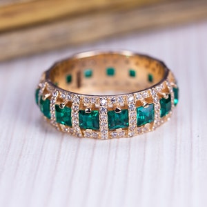 14K Emerald solid gold ring. Solid gold emerald ring. Eternity ring. Genuine emerald ring image 2