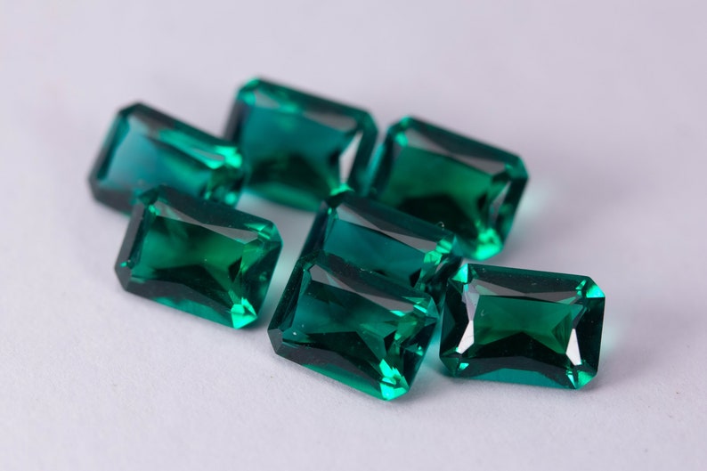 Lab Created Emerald Hydrothermal Emerald Emerald shape AAA Quality Various Sizes Faceted Loose gemstone image 3