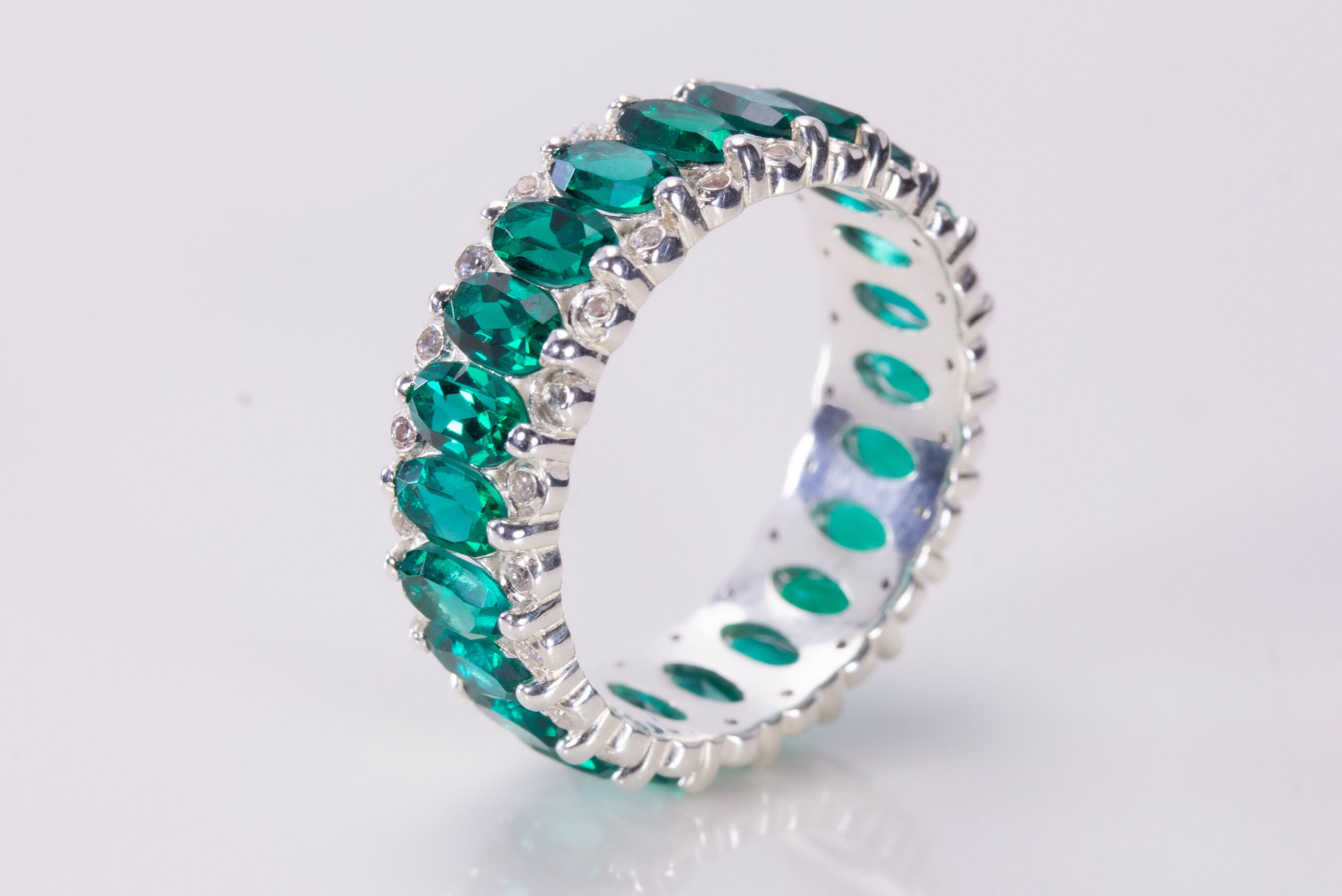 Sterling Silver Eternity Emerald Ring Artisan Emerald - Etsy