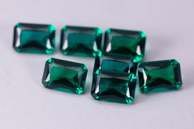 Lab Created Emerald Hydrothermal Emerald Emerald shape AAA Quality Various Sizes Faceted Loose gemstone image 2