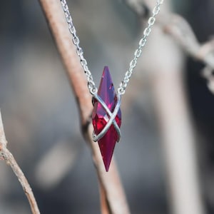Ruby Necklace in Sterling Silver, Lab-Created Crystal Point with Chain