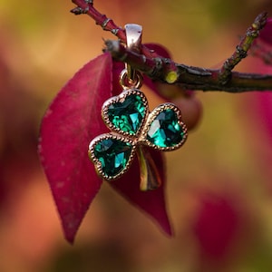 14K Gold Shamrock Pendant: Celtic Emerald Clover Jewelry