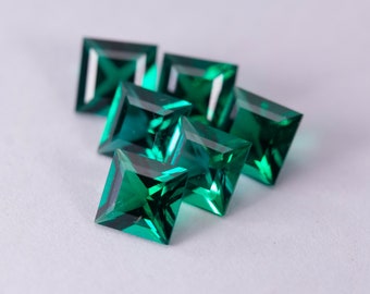 Lab Created Emerald | Hydrothermal Emerald | Square shape AAA+ Quality | Various Sizes  | Faceted Loose gemstone