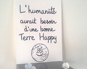 inspirational "Happy"illustrated poster hand ground