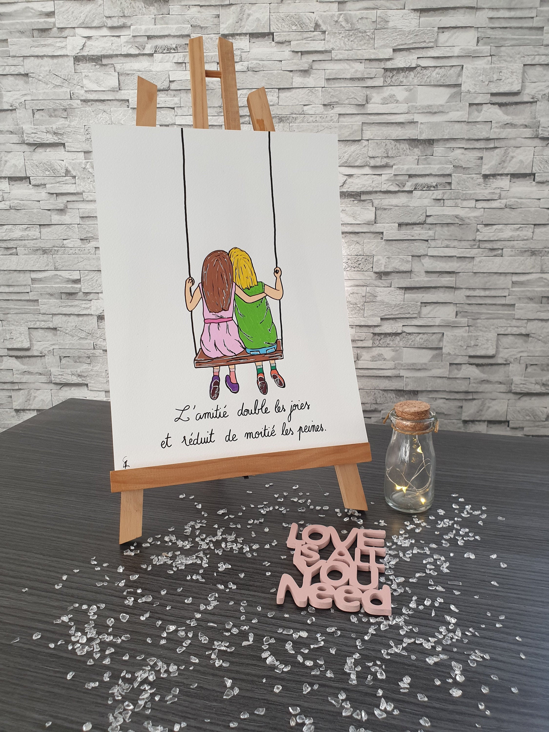 Affiche Citation L'amitié Double Les Joies et Réduit de Moitié Peines Affiche Illustrée à La Main