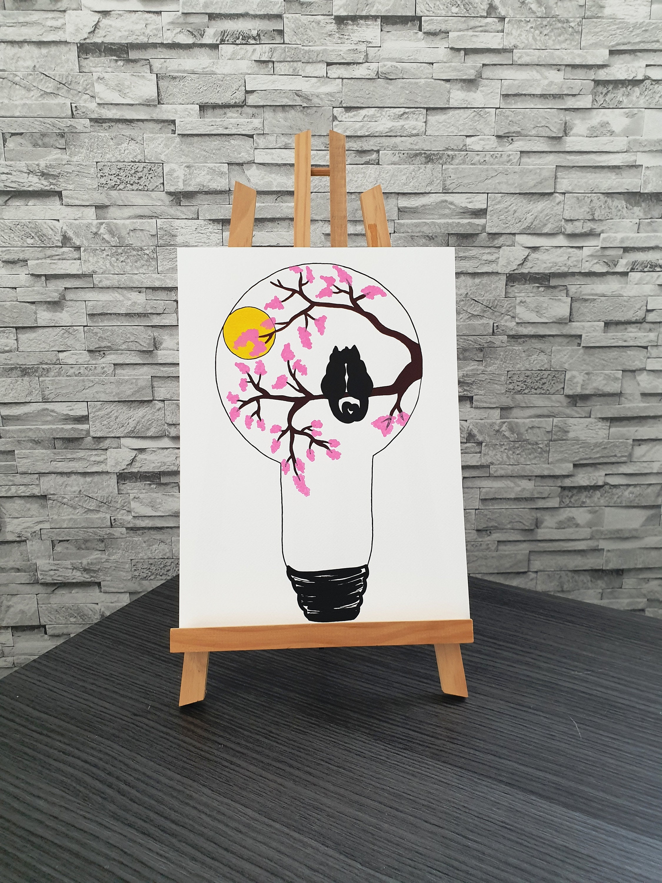 Affiche Illustration Noir et Blanc Ampoule Chat Alors