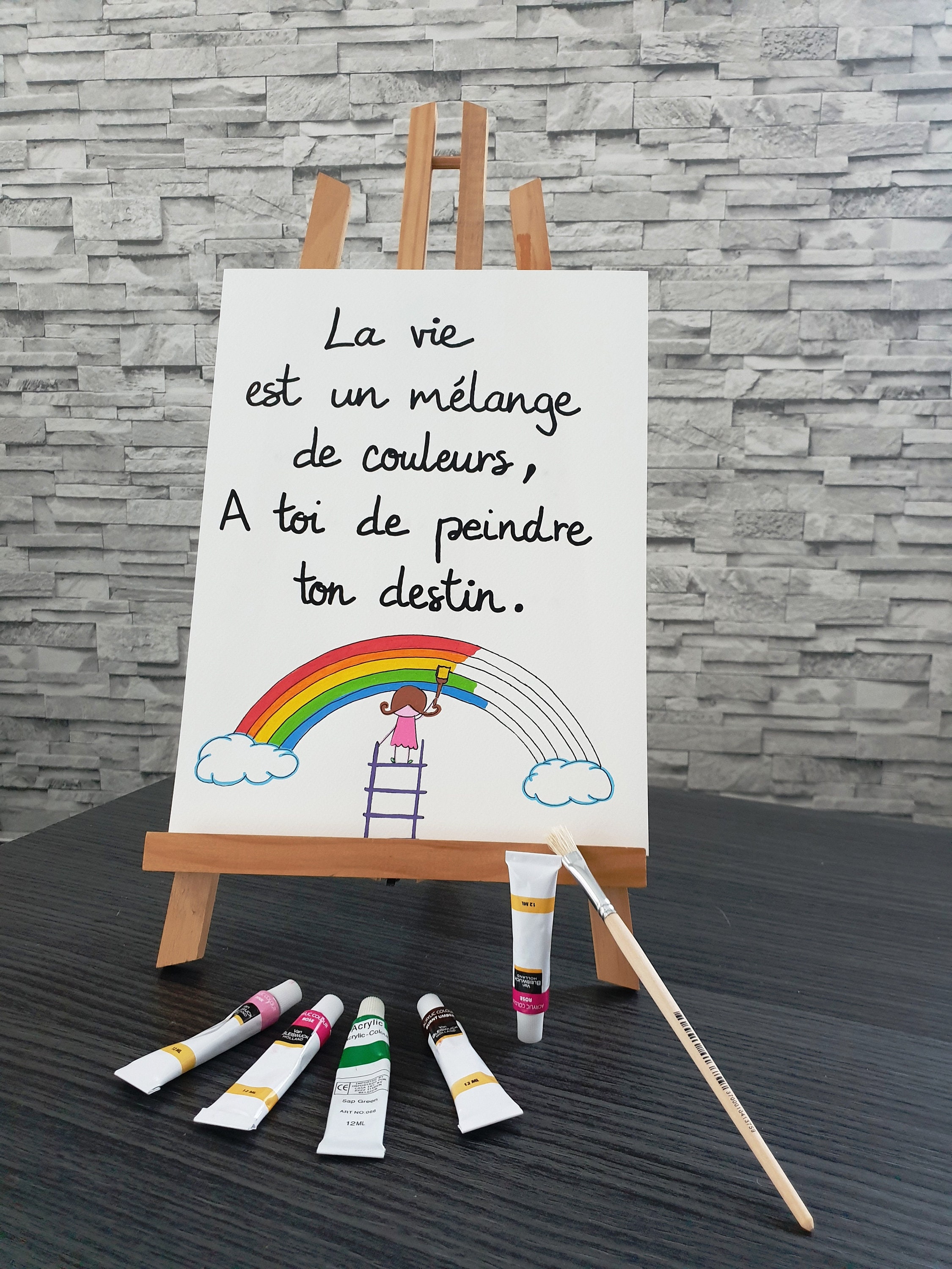 Affiche Citation La Vie Est Un Mélange de Couleurs ...Affiche Illustrée à La Main