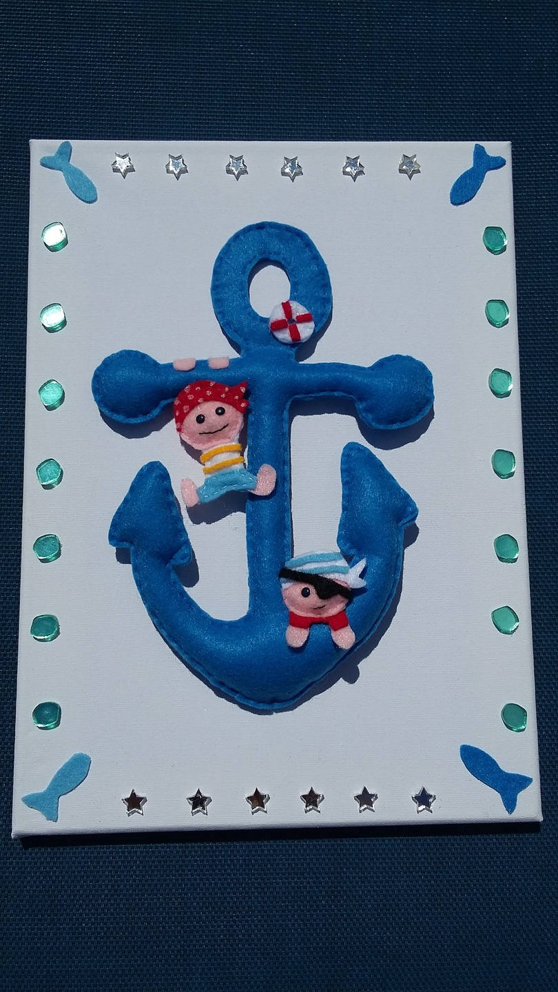 Cadre en Relief Pirate Confectionné Feutrine avec Petits Miroirs