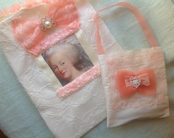 Duo pochette et coussin senteur en soie sauvage blanc cassé et organza corail