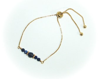 Bracelet Lapis Lazuli plaqué or chaine minimaliste fait main