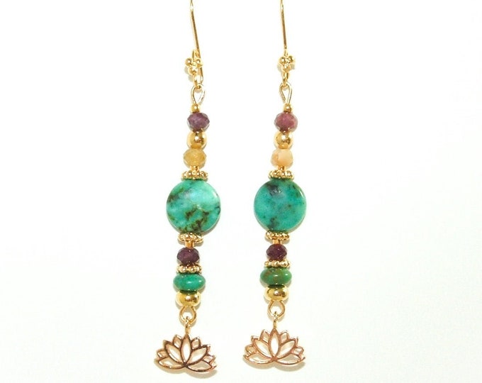 Boucle d'oreille Turquoise,pierre gemmes semi précieuse,plaqué or,fait main artisanale