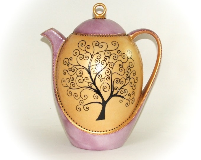 Théière porcelaine arbre de vie,théière originale céramique peinte,artisanale