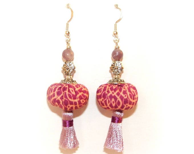 Boucles D'oreille bohème indienne,argent 925,fait main,tissus jaspe mauve