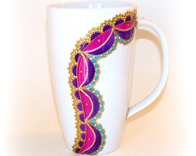 Mug XXL/fait main/grand mug/60cl jumbo mug multicolore/en Porcelaine/peint à la main/mug Bohème chic/mug américain/mug fait main