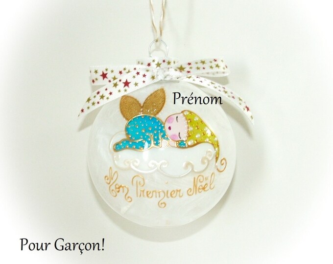 Boule de noël verre premier noël garçon personnalisé boule Noël bébé prénom personnalisée lutin ange de noël peint main