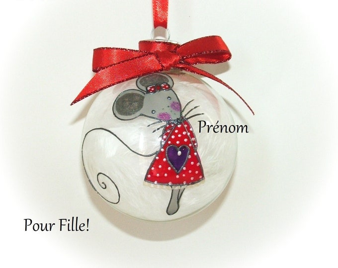 Boule de noël personnalisée fille prénom verre illustrée cadeau Noël personnalisable enfant artisanale