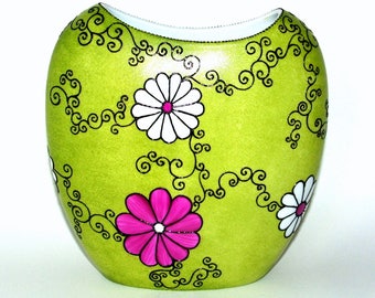 Bunte Vase aus bemaltem Porzellan, handgefertigte Vase mit Blumenmuster