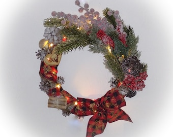 Couronne de Noël lumineuse décoration porte centre table Noël fait main artisanal