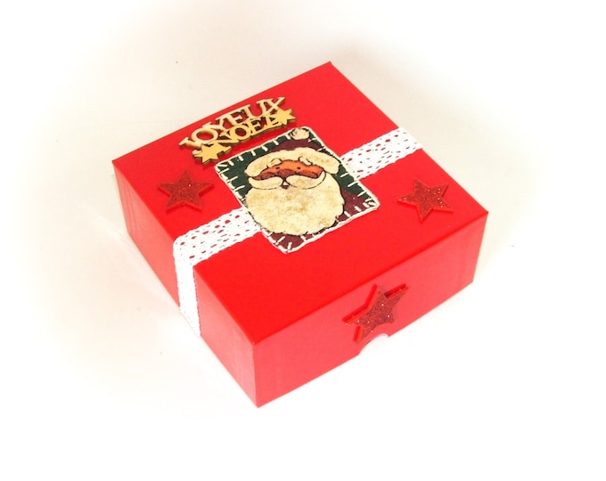 Coffret boite thème Noël boite cadeau rouge Père Noël fait main artisanale