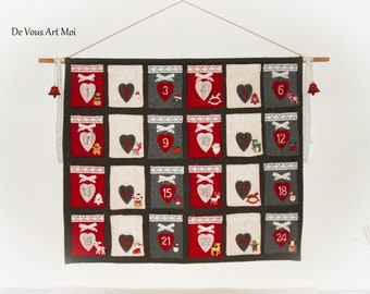 Christmas calendar panel to hang Advent calendar Christmas pocket fabrics handmade craft