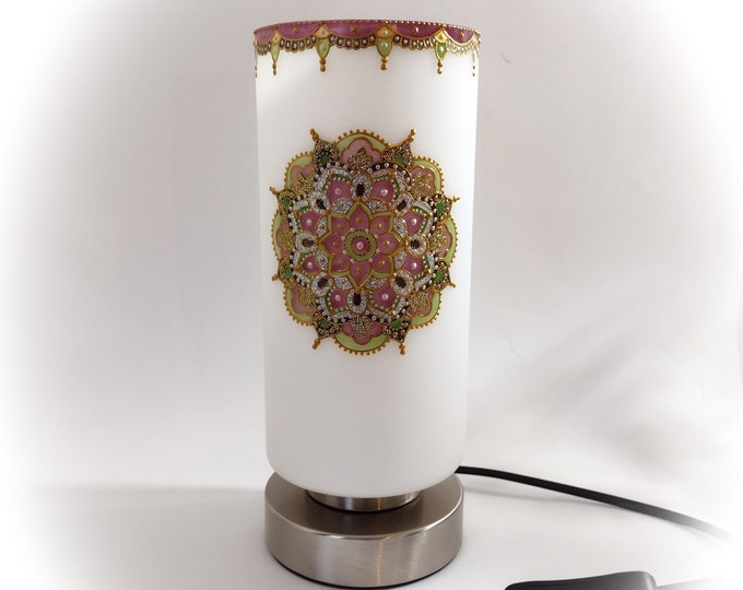 Original colorful lantern-style table lamp, hand-painted glass