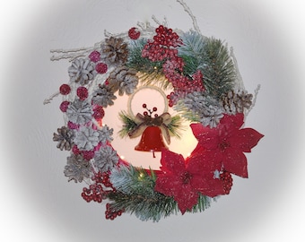 Couronne Noël poinsettia lumineuse fait main artisanal