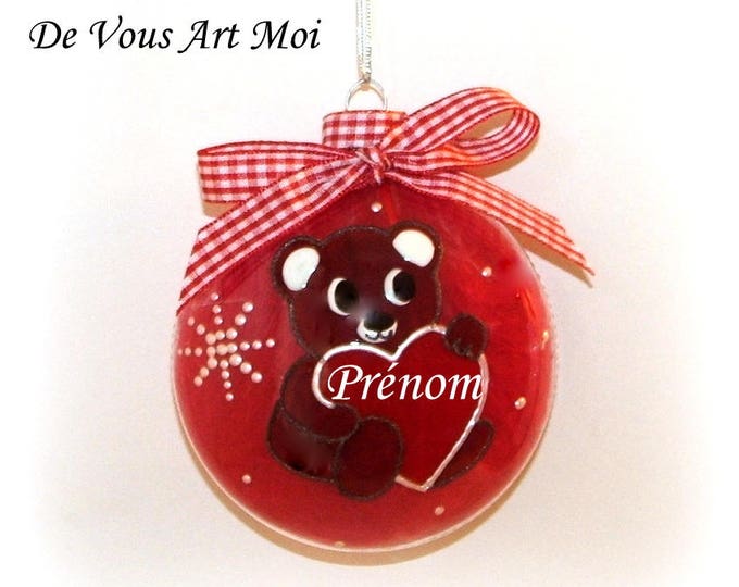 Boule de Noël personnalisée enfant,ourson brun de noel,peinte main artisanale