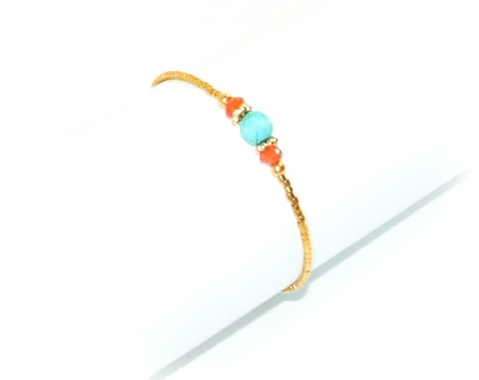 Bracelet minimaliste turquoise cornaline,fait main,turquoise véritable plaqué or 24K,artisanal