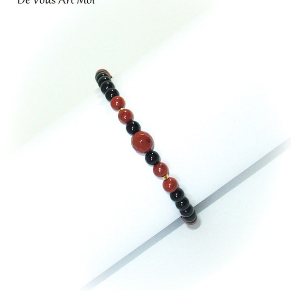 Bracelet Homme onyx jaspe pierres  semi précieusesgemmes plaqué or 24K artisanal fait main