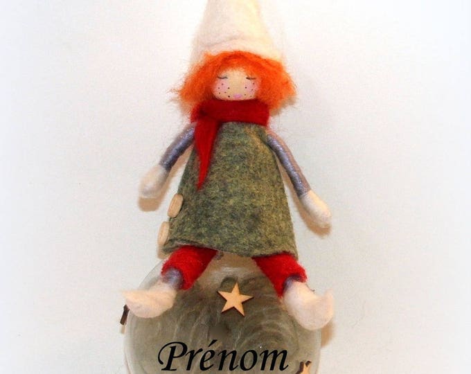 Boule Noël prénom personnalisée,boule lutin de Noël,fait main,décoration noël féerique