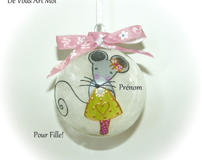 Boule de noël personnalisée prénom fille verre peint main cadeau Noël personnalisable enfant artisanal