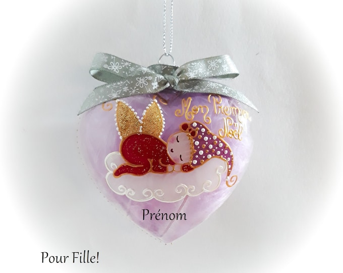 Boule de noël Premier noël fille personnalisée boule Noël verre peint main fée lutine elfe artisanale