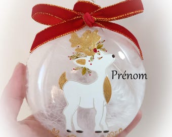 Boule de noël mon premier noël personnalisée boule noël illustration renne fait main artisanale