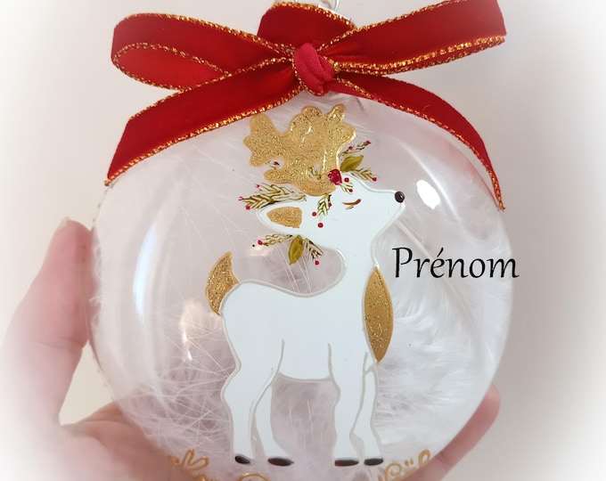 Boule de noël mon premier noël personnalisée boule noël illustration renne fait main artisanale
