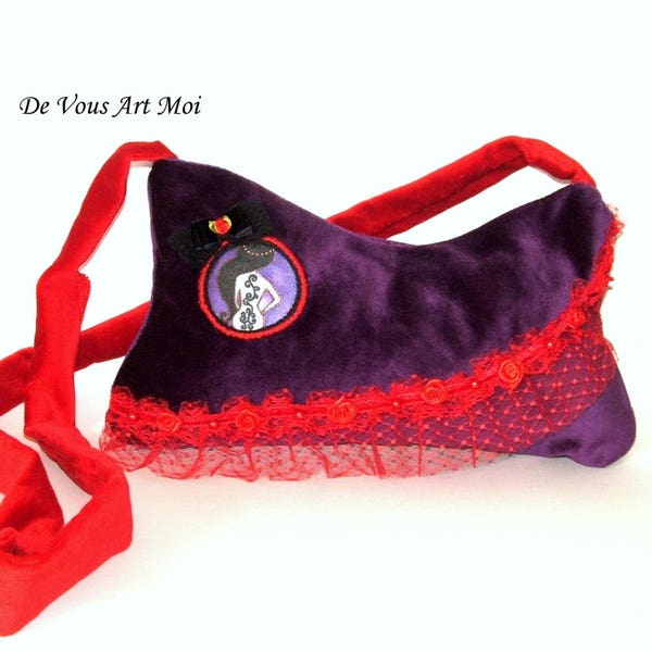 Bag Besace velvet woman, small bag fabrics shoulder strap, handmade handmade