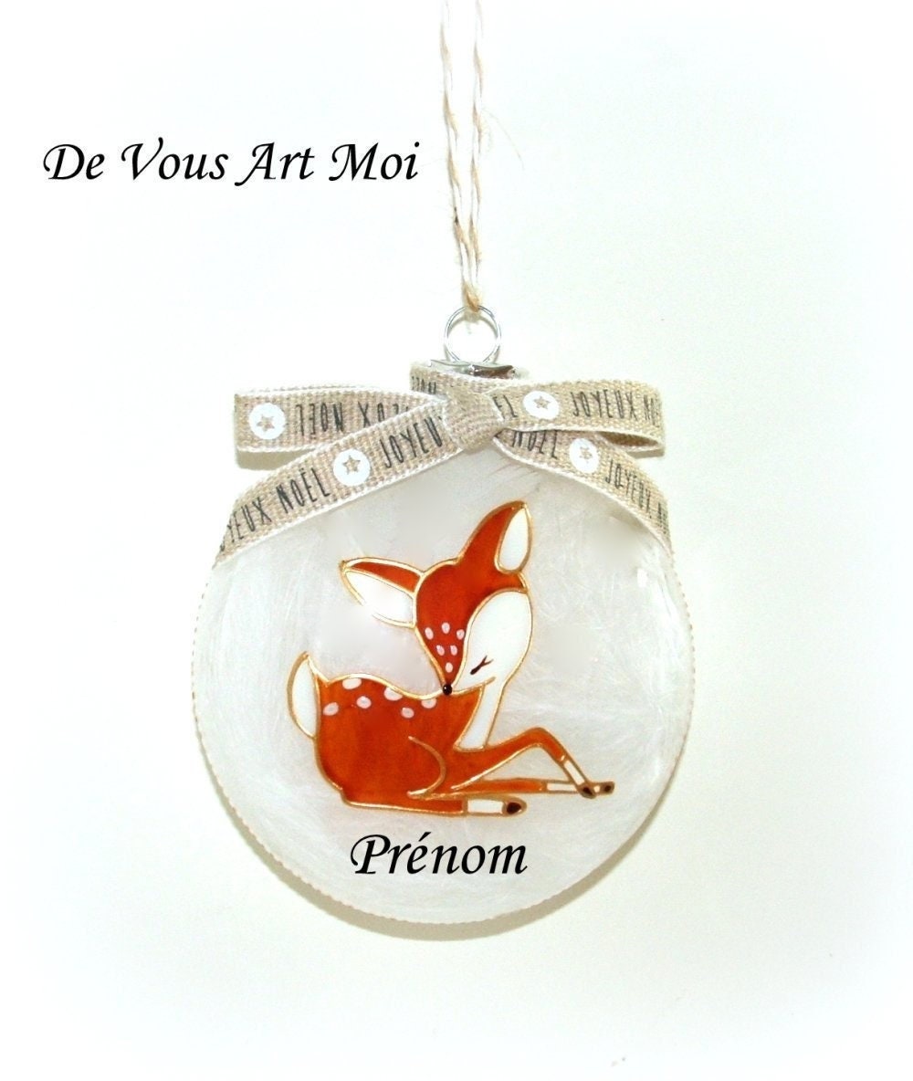 Boule Noël Personnalisée Prénom, Boule Faon Ornement, Fait Main Artisanale