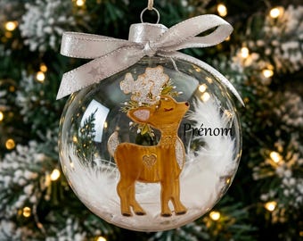 My First Christmas Christmas Bauble - Personalized Christmas Bauble with Reindeer Illustration - Handmade