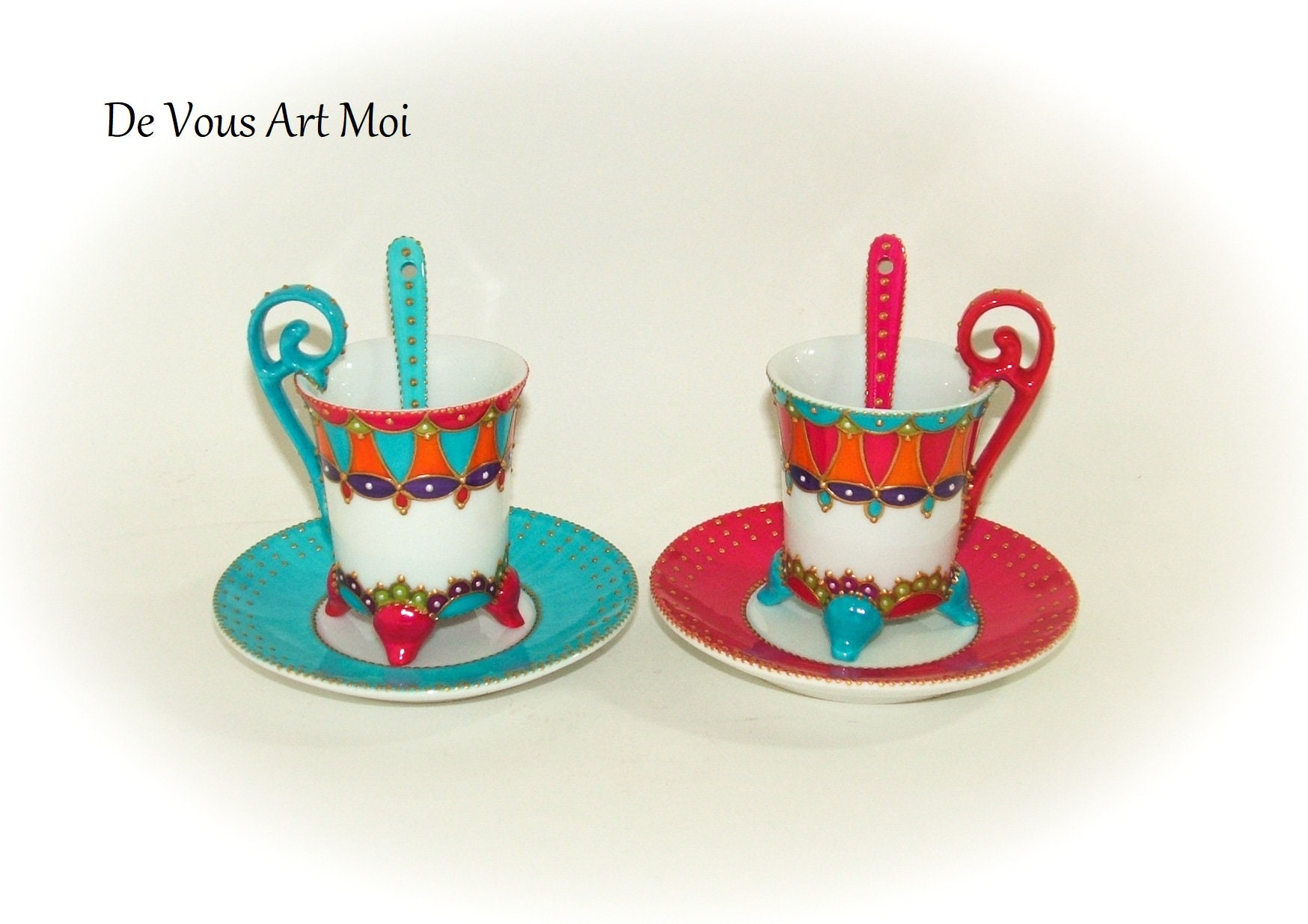 Saint Valentin Tasse Céramique Porcelaine Peinte, Duo Tasses Originales Colorées, Artisanale Fait Ma