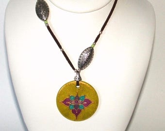 Collier pendentif coloré bohème,collier sautoir céramique ajustable,artisanal fait main